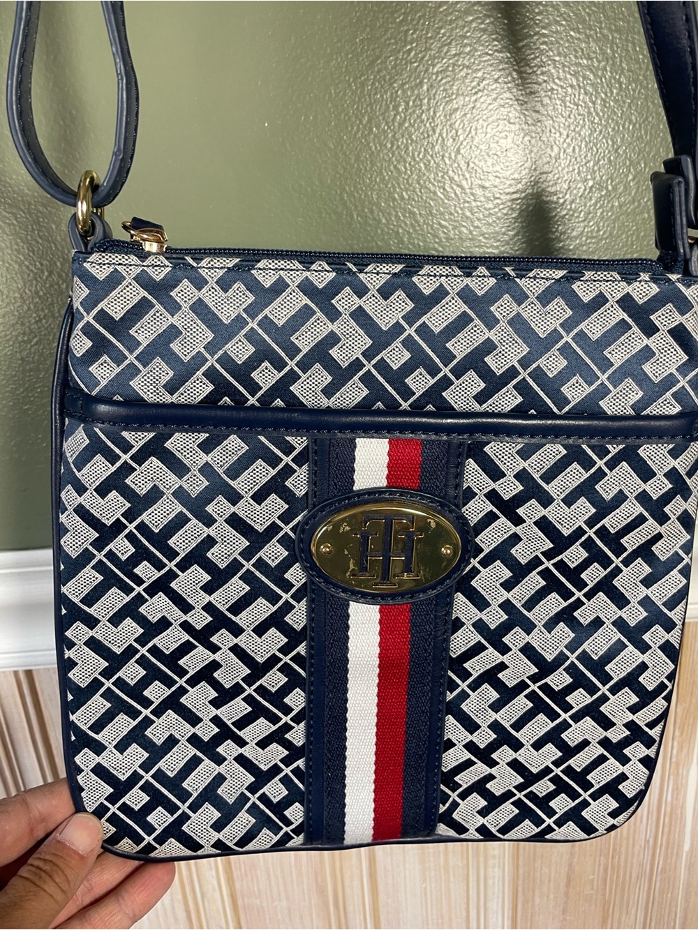Tommy Hilfiger Navy, White & Red Signature Stripe Crossbody Bag